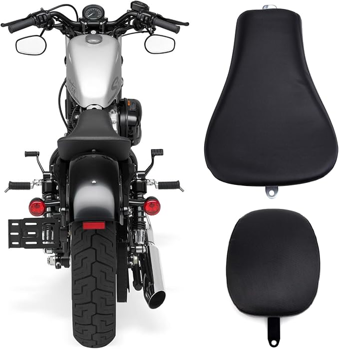 Black Motorcycle Front Driver Solo Seat+Rear Passenger Pillion Pad for Sportster 48 72 Iron 883 XL883 Forty Eight XL1200 Seventy Two 1200