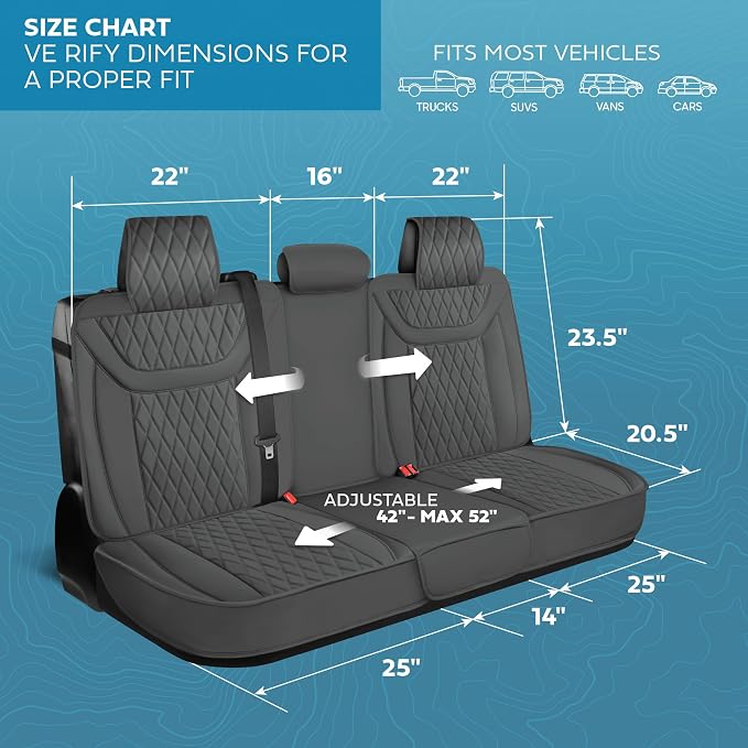 MotorBox Creekstone Series – PU Leather Car Seat Covers Full Set, Cross-Stitch Edition Leather Seat Covers, Diamond Stitched PU Leatherette Gray Seat Covers for Cars Trucks SUVs
