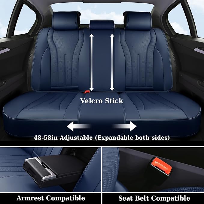 Coverado Leather Seat Covers, 5 Seats Waterproof Seat Covers for Cars, Front and Rear Seat Cover, Luxury Car Seat Protectors, Universal Car Seat Cushions Automotive Accessories Fit for Most Cars, Navy