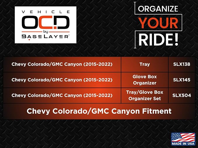 Vehicle OCD - Center Console Organizer Tray for Chevy Colorado/GMC Canyon (2015-2022) - Made in USA - SLX138