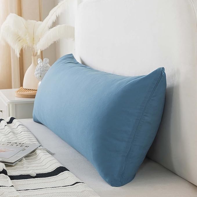WhatsBedding Memory Foam Body Pillow with Breathable Zippered Cotton Cover, Full Body Pillow for Adults, Long Pillow for Sleeping, Firm Pillow Fluffy Supportive - Foggy Blue