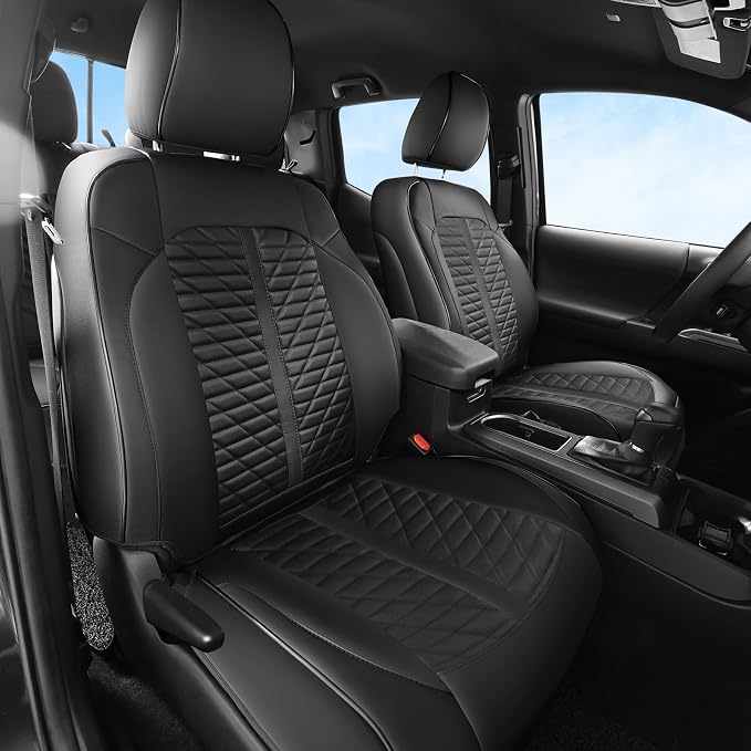 Car Seat Covers Fit for Toyota Tacoma 2016-2023 3rd Gen Double & Crew Cab SR SR5 Limited TRD Sport/Pro/Off Road Full Set,Waterproof Breathable Leather Full Coverage (Black)