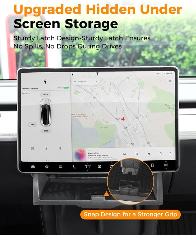 Hidden Under Screen Storage for Tesla Model Y Model 3 2021-2026, Center Console Organizer Accessories Compatible with Tesla Model Y Model 3 Accessories 2026(Black)