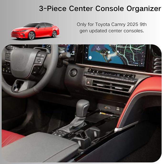 3PCS Center Console Organizer Compatible with 2025 2026 Toyota Camry 9th Gen Accessories, Armrest Organizer Interior Insert and Under Screen Storage Box and Gear Shift Side Storage Tray
