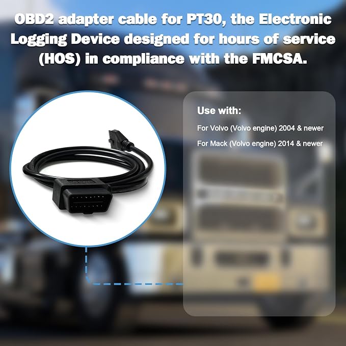 OBD2 16 Pin to 10 Pin Diagnoatic Cable Adapter,Compliant ECM w/DOT,Compatible with PT30 ELD Logbook for Freightliner, Ken Worth, Peterbilt,Westernstar Trucks,Work with ELD Devices for Truckers