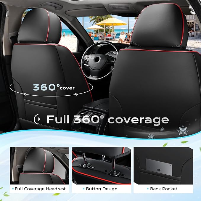 Coverado Seat Covers, Car Seat Covers 5 Seats, Luxury Leather Seat Protectors, All-Weather Protection, Blue Auto Seat Covers Full Set Universal Fit for Most Vehicles SUV Truck Sedan