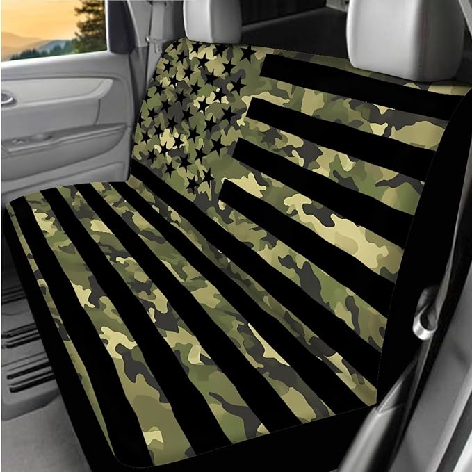 8 Pcs American Flag Theme Car Accessories Set, Car Seat Covers Full Set with Auto Steering Wheel Cover Center Console Pad Seat Belt Covers, Patriotic Decorations