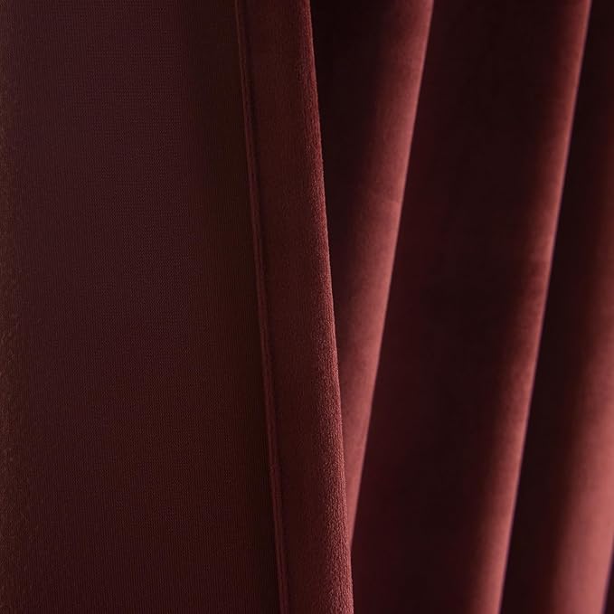 Roslynwood Luxury Soft Ruby Wine Velvet Curtains 84 inches Long Back Tab Thermal Insulated Blackout Window Drapes for Living Room/Bedroom/Dining Room, W52 x L84, 2 Panels
