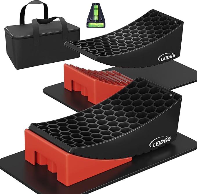 2Packs RV Leveling Blocks System Kit Camper Leveling Blocks for RVS Trailer with Carrying Bag, Anti-Slip Mats, T Bubble Level Up to 35000 LBS Red
