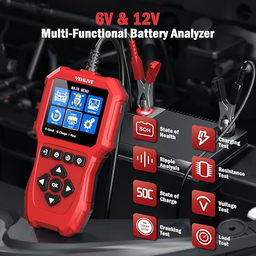 Car Battery Tester 6V 12V with Lithium Battery Testing, VEHLIVE BT910 5-3000CCA Battery Load Tester, Automotive Alternator Tester Charging Cranking System Tester for Car Truck Motorcycle SUV ATV Boat