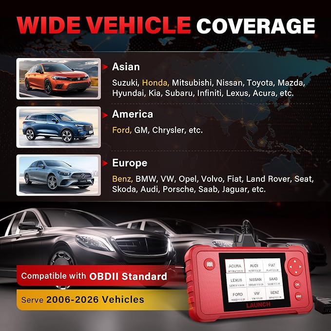 LAUNCH Creader VII+ V2.0 OBD2 Scanner Diagnostic Scan Tool, 2026 New Automotive Check ABS SRS Transmission and Engine Code Reader, 3 Reset Oil Service/Throttle Relearn/SAS Reset, Free Update