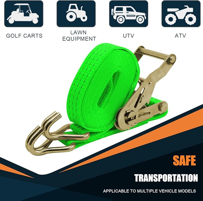1.5 inch Ratchet Straps Heavy Duty 8 Pack 1-1/2 in x 12ft Cargo Load Tie Down Strap Double J Hook Green 2200lbs Working Load for Trucks