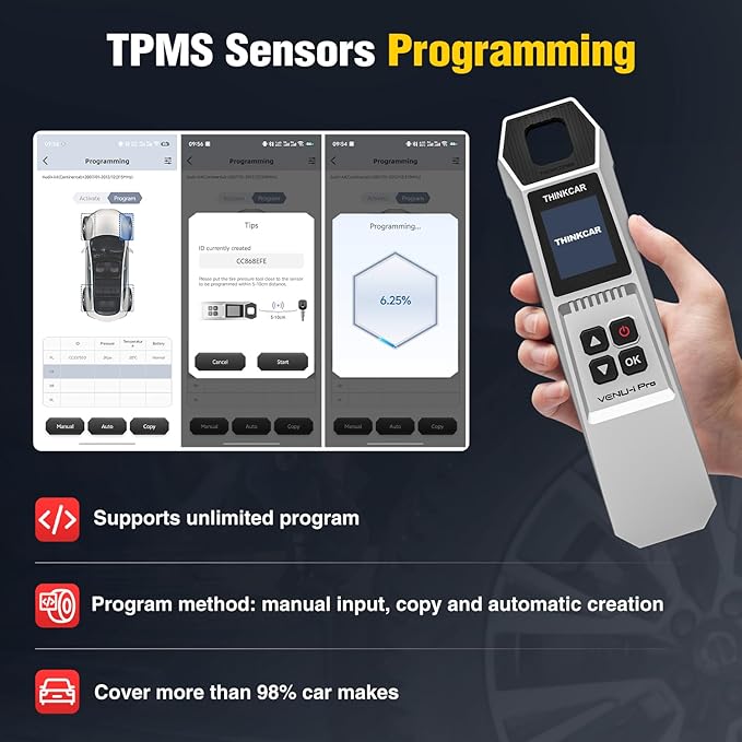VENU-i Pro TPMS Programming Tool Tire Pressure Detector Diagnose/Activate/Relearn/Program Sensors, Work with Thinkdiag/THINKCAR Tablet Scanners/Kingbolen K7 K8 Pro K10 Pro OBD2 Scanner TPMS Relearn