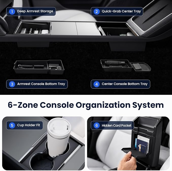 2026 Center Console Organizer for Tesla Model 3 Highland 2024-2026 | OEM-Style Fit, Double-Layer Storage with Bottom Trays, Smooth Sliding, Tesla Model 3 Highland Accessories 2024-2026 Only