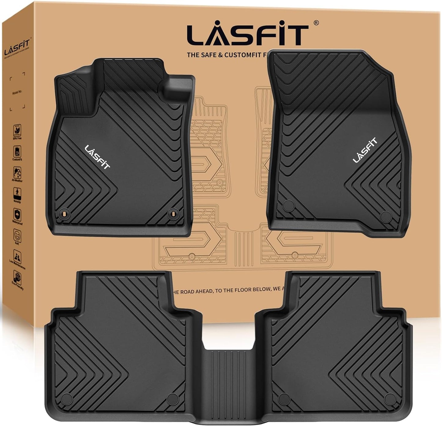 LASFIT Floor Mats for Honda Accord Sedan 2023 2024 2025 2026 (Include Gasoline & Hybrid), All Weather TPE Car Floor Liners,1st & 2nd Row, Black