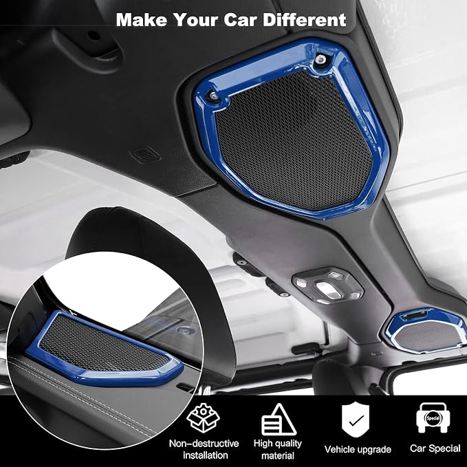 RT-TCZ A Pillar Speaker Trim Cover & Roof Speaker Audio Trim Cover Ring Kit Decoration Interior Accessories for Jeep Wrangler JL JLU & Gladiator JT 2018-2022,Blue