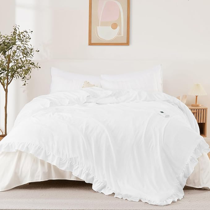 Heated Comforter Blanket with Ruffle, Wireless LCD Controller Electric Quilt - Fast Heating, Overheat Protection, ETL Certified, Machine Washable