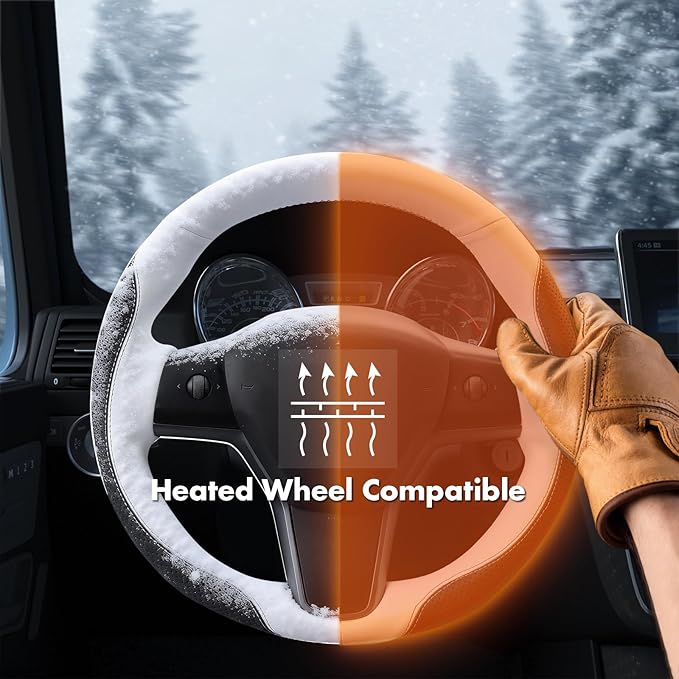 MEWANT Hand Stitched Steering Wheel Cover for Tesla Model 3 2017-2023 Model Y 2020-2023 Black White Microfiber Leather Custom Fit DIY Wrap Interior Accessories