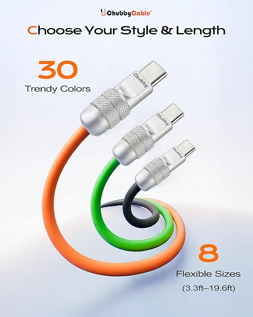 chubbycable Chubby 2.0 USB C 240W Fast Charging Cable Silicone Soft Durable USB C Cable Extra Thick Charger Cord Compatible with iPhone 17-15 Series iPad, Chocolate+Chocolate, Type-C to Type-C, 9.8FT