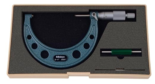 Mitutoyo 103-218 Outside Micrometer, Baked-enamel Finish, Ratchet Stop, 3-4" Range, 0.0001" Graduation, +/-0.00015" Accuracy | Baked-enamel Finish, Ratchet Stop, 0.0001" Graduation, +/-0.00015" Accuracy