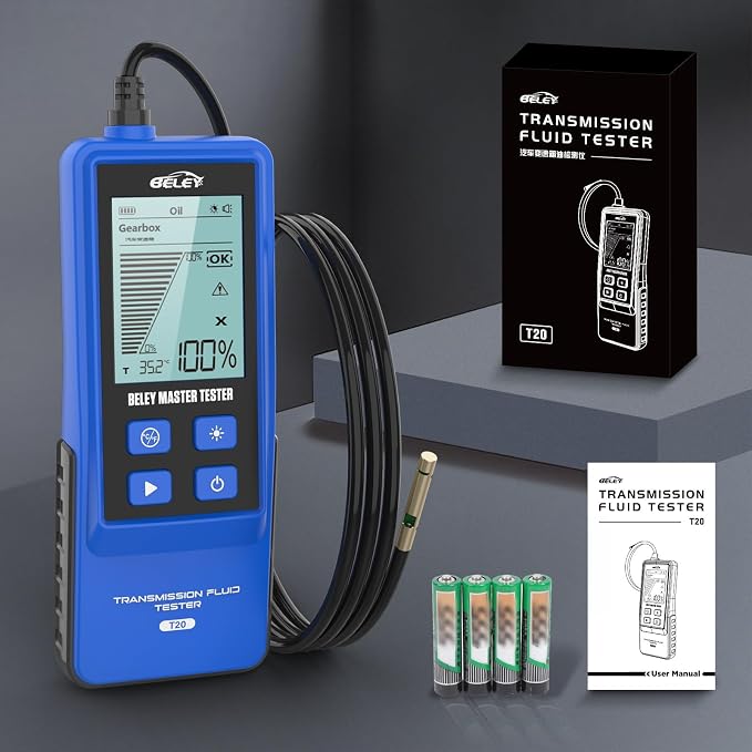 Transmission Fluid Tester Kit Gasoline & Diesel Gearbox Oil Diagnostic Tool High-Precision Diagnostic Analysis Tool with 31.5in Probe Transmittance/Temperature Testing, 2.8in Display (4 Batteries)