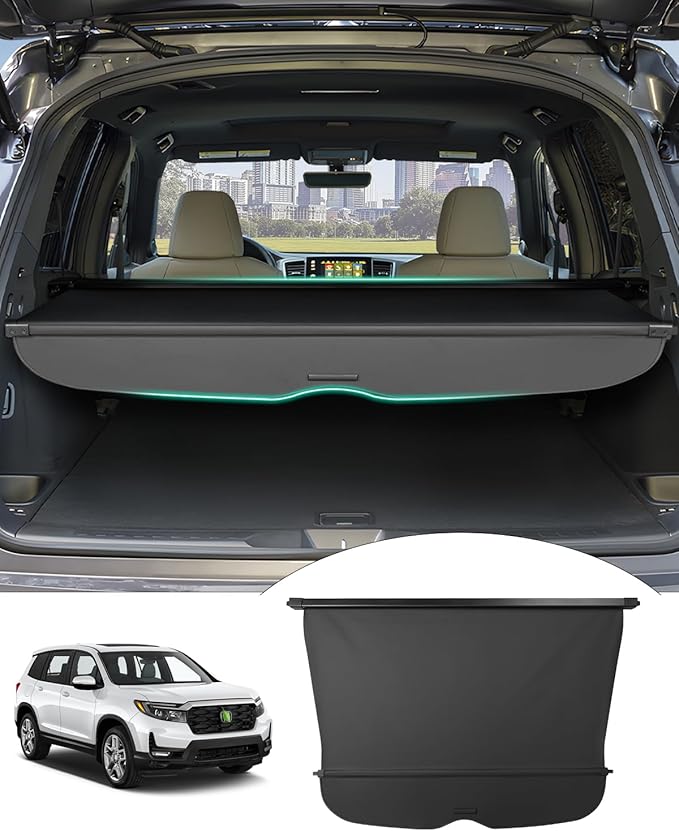 Powerty Retractable Cargo Cover for 2019-2025 Honda Passport, Canvas Texture Trunk Cover Privacy Screen Rear Security Shade for Passport Accessories