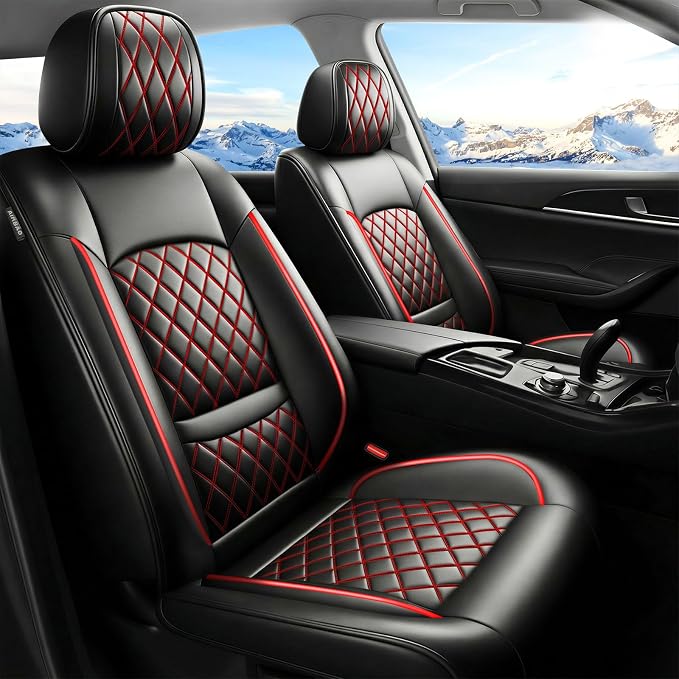 Fit Escape Car Seat Covers for Ford Escape 2001-2025 2026 - Luxury Leather, Anti-Slip, All-Weather Seat Cushions, Waterproof & Breathable, Airbag Compatible, Full 5-Seat Set (Redline)
