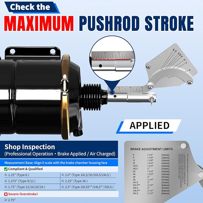 Craimil Brake Chamber Identification Tool, Air Brake Stroke Gauge, Fits Type 6-36 Clamp Chamber, Accurate Measurement, Labor Saving Design for Truck Drivers & Repair Staff, Silver
