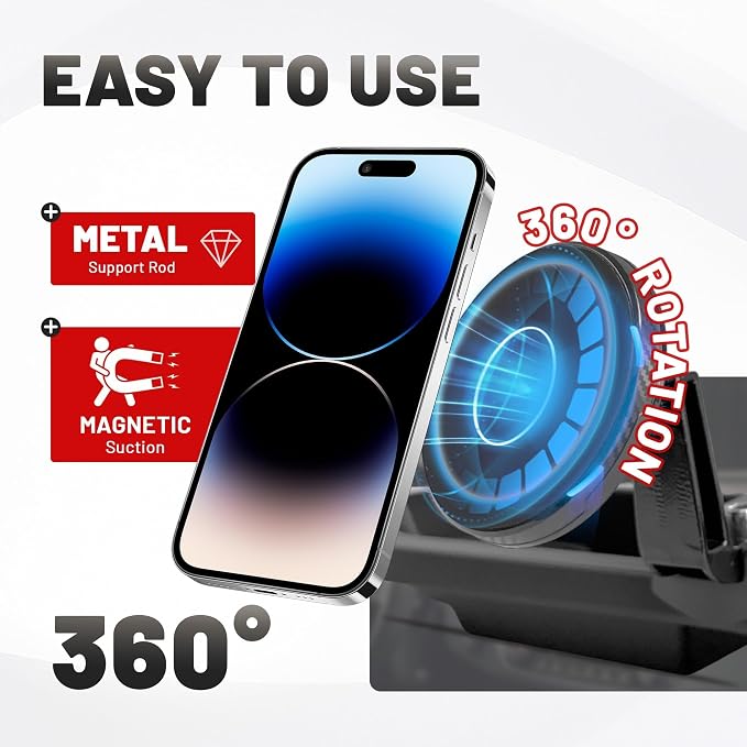 Dash Magnetic Phone Mount for 2018-2023 Jeep Wrangler JL JLU & Gladiator JT Accessories (NOT for 4XE), Multi-Mount 360° Rotating Phone Holder Dashboard Tray with Metal Rod