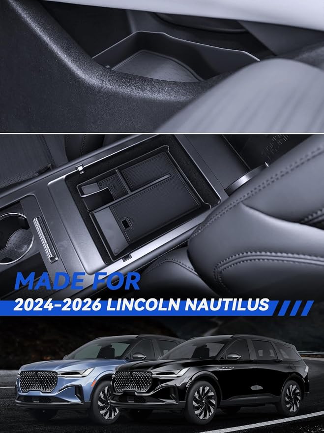for Nautilus Center Console Organizer 2024-2026 Lincoln Nautilus(Premiere/Reserve/Black Label) Accessories 2 Pcs Armrest Box Storage Tray + TPE Lower Center Console Organizer Tray
