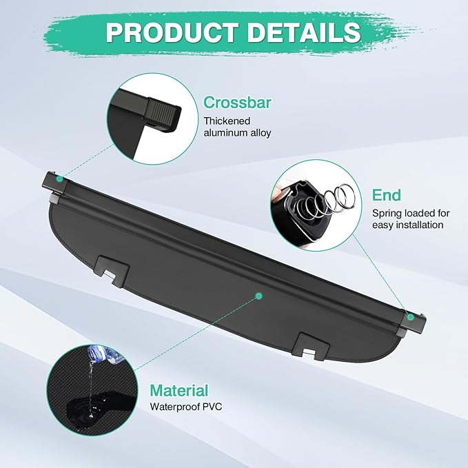 Powerty Cargo Cover for Mazda CX5 CX-5 2017-2024 2025 Accessories Retractable Trunk Cover Waterproof Trunk Security Cover Shielding Shade No Gap