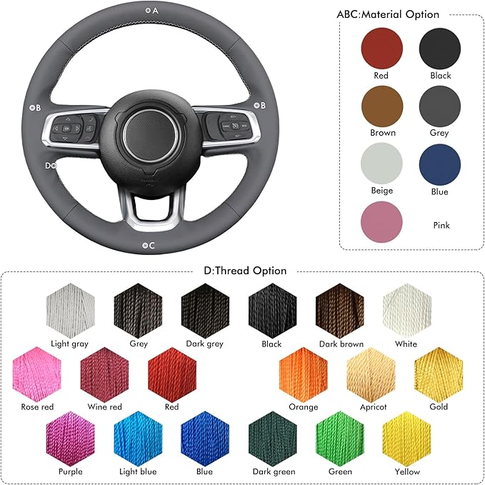 MEWANT Steering Wheel Cover for Jeep Gladiator (JT) 2020-2024 / Wrangler (JL) 2019-2024 / Wrangler Unlimited 2018-2023 Hand-Stitched Leather Car Steering Wrap for Jeep