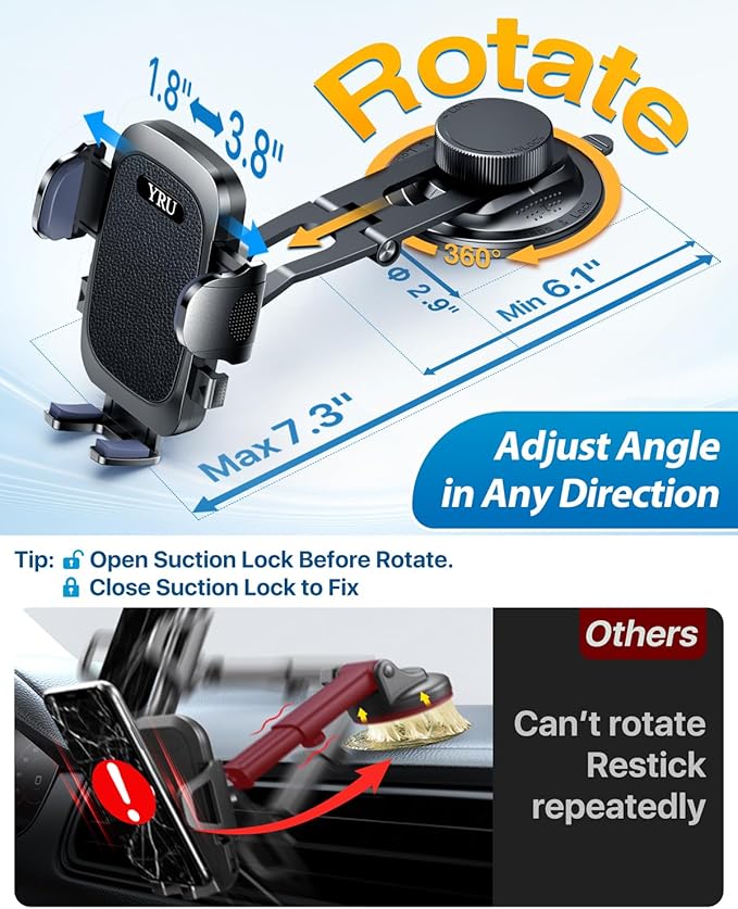 Military-Grade for Tesla Phone Mount 2026 Foldable Heavy-Duty Metal, 360° Rotatable Arm, 90LBS Safest Strongest Cert & Patent Car Holder, Extreme -40~203°F Resistant for Model 3 Y X S Cybertruck Black