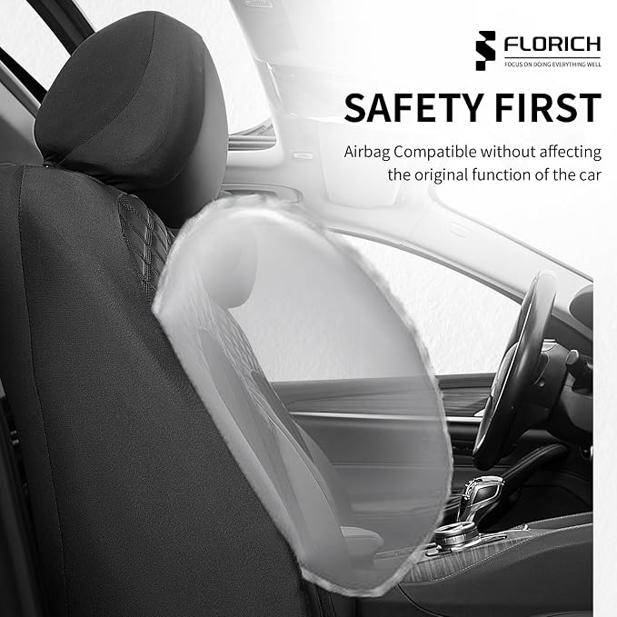 FLORICH Car Seat Covers 5 Seats Automotive Seat Covers Full Set Leather Air Mesh Seat Cover Breathable Seat Protector Interior Covers Airbag Compatible Universal Fit for Most Car SUV Truck, Black