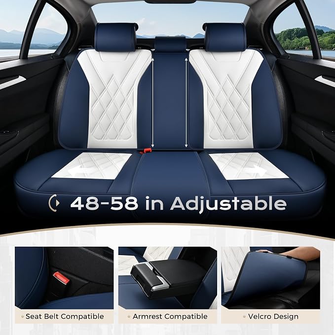 Coverado Car Seat Covers Full Set, Seat Covers for Cars, Waterproof Leather Automotive Seat Cover, Universal Car Interior Protectors Cushion for Most Cars Blue_White