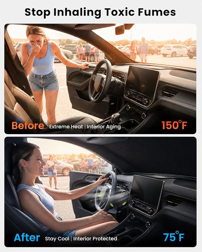REEVAA 2026 3rd Pro Windshield Sunshade for 2020-2026 Toyota Highlander | Dual-Layer Heat & Sun Defense, OEM Design | Foldable Sun Shade Car Accessories with Storage Bag