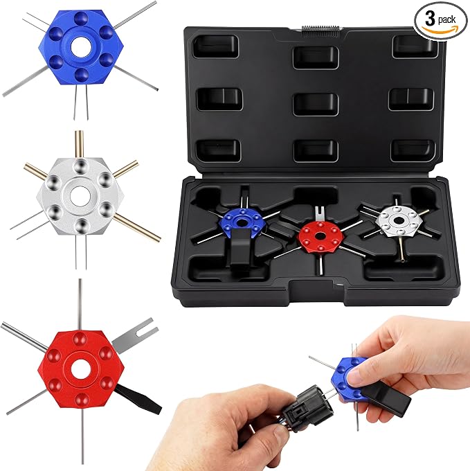 Dreyoo Terminal Pin Removal Tool Kit with Storage Case, 3 Pcs Automotive Wire Harness Depinning Tools, Electrical Connector Terminal Pin Extractor, Safe Wire Release for Car, Motorcycle, Household