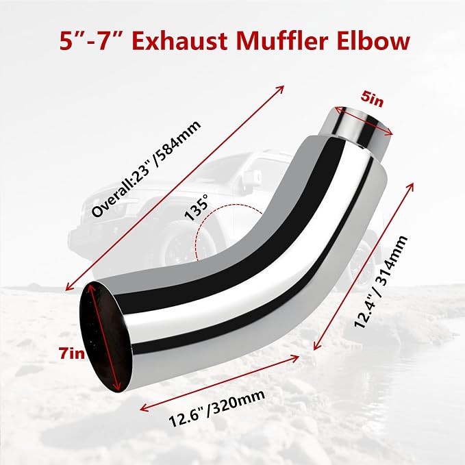 Universal 5" to 7" Exhaust Elbow Pipe with Steel Clamp - Silver Chrome or Black Painted for Car, Truck & Diesel