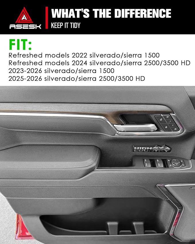 For 2022-2026 Silverado&Sierra 1500/2024-2026 Silverado&Sierra 2500HD/3500HD 4PCS Center Console Door Side Organizer Tray Silicone Materials