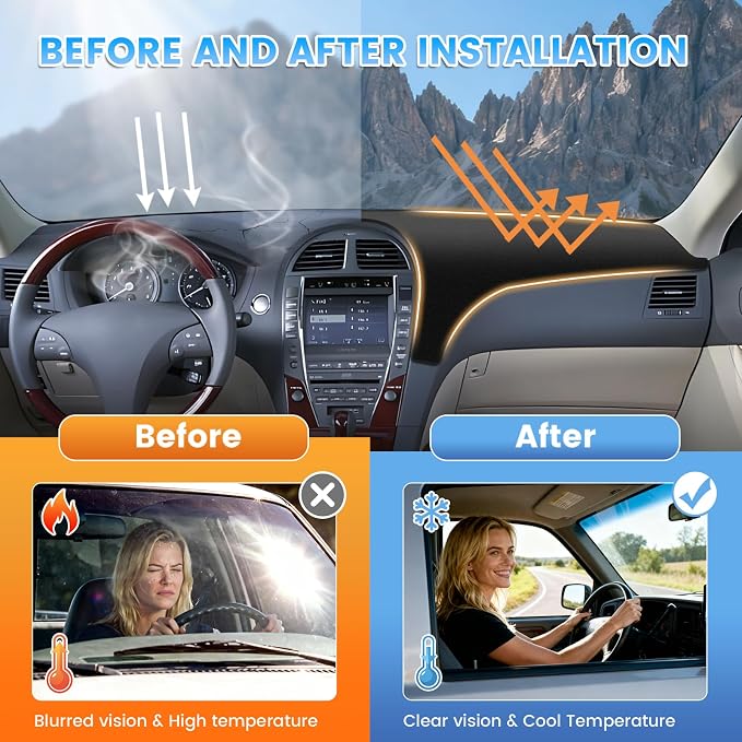 KUST Black Dash Cover Compatible with Lexus ES ES240 ES350 2007-2012 Dashboard Cover Accessories for ES240 ES350 Non-Slip Polyester Dashboard Mat Custom Fit Center Console Sunshield Protector No Glare