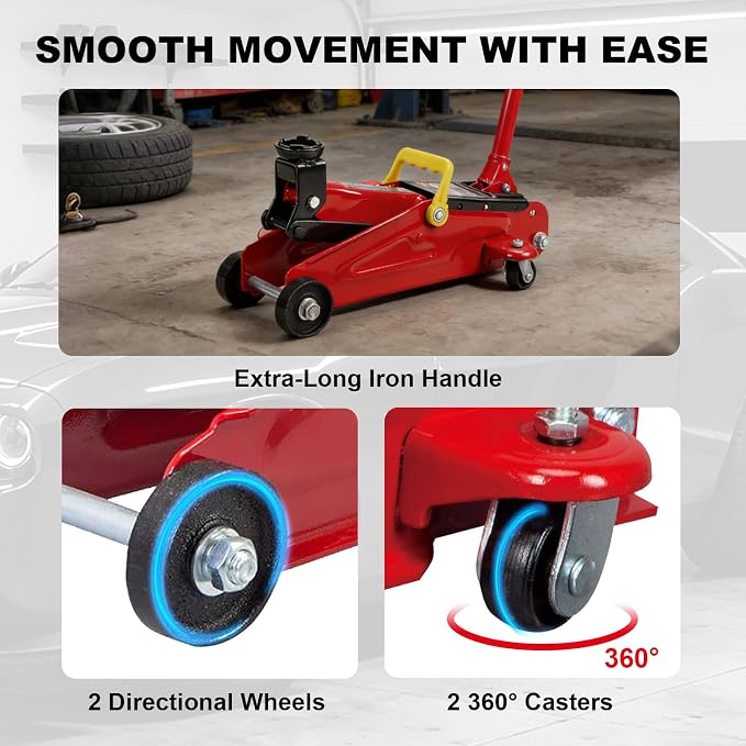 BIG RED 2 Ton Hydraulic Floor Jack, 4000 lbs Capacity Low Profile Trolley Service Jack with 5.2"-13.3" Lifting Range, Heavy Duty Steel Car Jack for Sport Utility Vehicle, Cars, Red