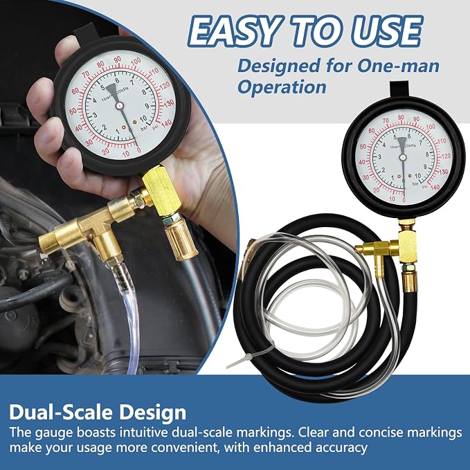 Pro Fuel Injection Pressure Tester Kit Fuel Pressure Gauge Fuel Pressure Test Kit 0-140 PSI with 9.49,7.89,6.30 Fuel Line Fittings