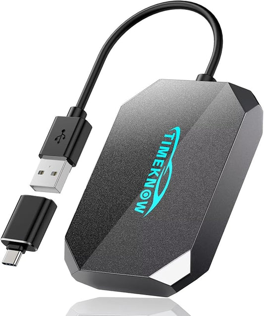 Wireless CarPlay Adapter - Converts Wired to Wireless CarPlay & Android Auto, Plug and Play Car Dongle Compatible With Apple iPhone iOS 10+ & Cars From 2017, Grey