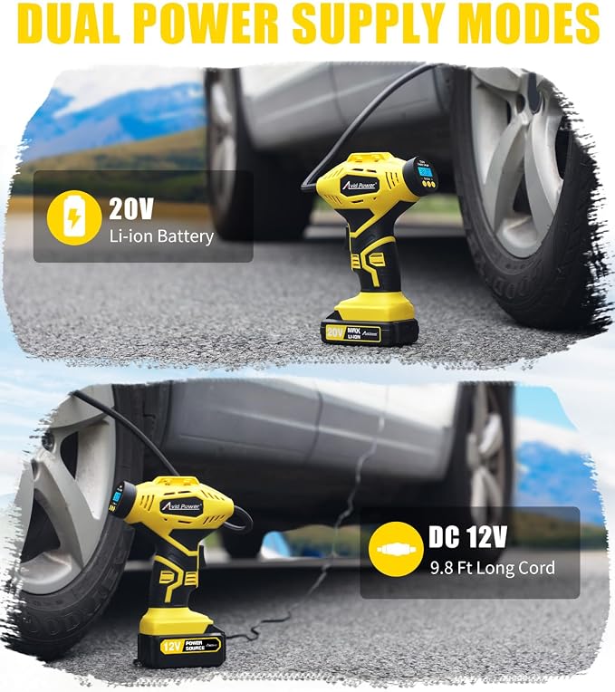 AVID POWER Cordless Tire Inflator Portable Air Compressor, 20V Rechargeable Battery Powered Car Tire Pump w/ 12V DC Adapter, Digital Pressure Gauge, Air Pump for Car, Bike, Motorcycle, Ball