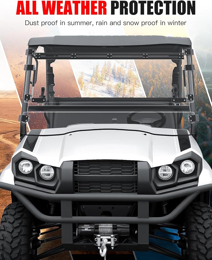 3-in-1 Flip Up Windshield for Kawasaki Mule Pro MX,Clear 1/5" Hard Coated Front Flip Windshield UTV Adjustable Windscreen for Kawasaki Mule Pro MX 2019-2026 Accessories,Can Open/Vented/Closed