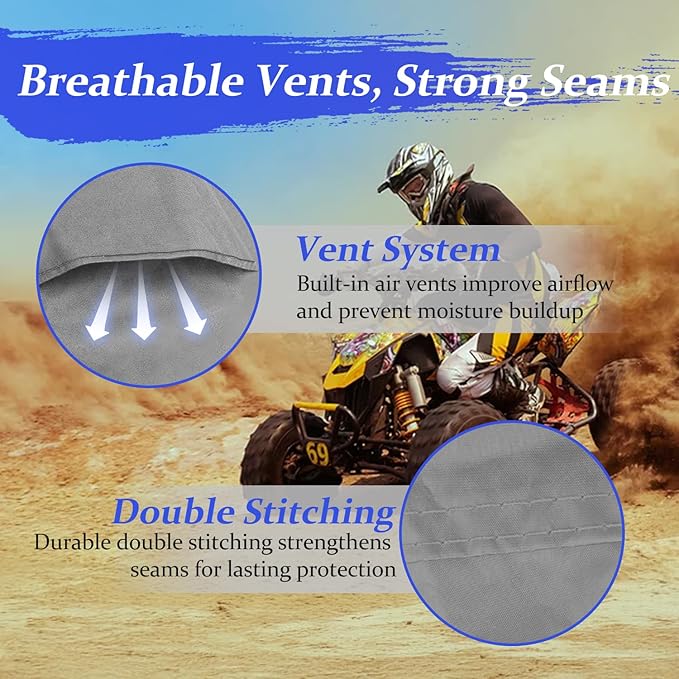 ATV Covers Waterproof Outdoor Heavy Duty, ATV Cover 600D UV Resistant Tear Proof with Windproof Straps Elastic Hem, Universal Quad Cover with Reflective Strips Bag, 85" L x 50" W x 42" H, Gray