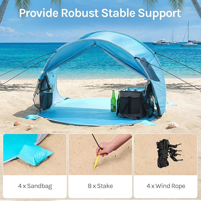 Wolfwise Pop up Beach Tent Sun Shelter with UPF50+ UV Protection, Instant Easy Setup Popup Beach Shade Canopy for 2 Person, Portable & Foldable with Carring Bag, 79 ×49×38 in, Blue