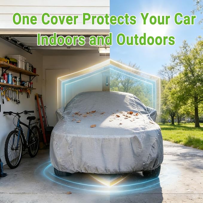 Season Guard Car Cover for Sedans up to 205", Breathable Full Exterior Vehicle Cover, Lightweight Dustproof Indoor & Light Outdoor Car Cover, Gray
