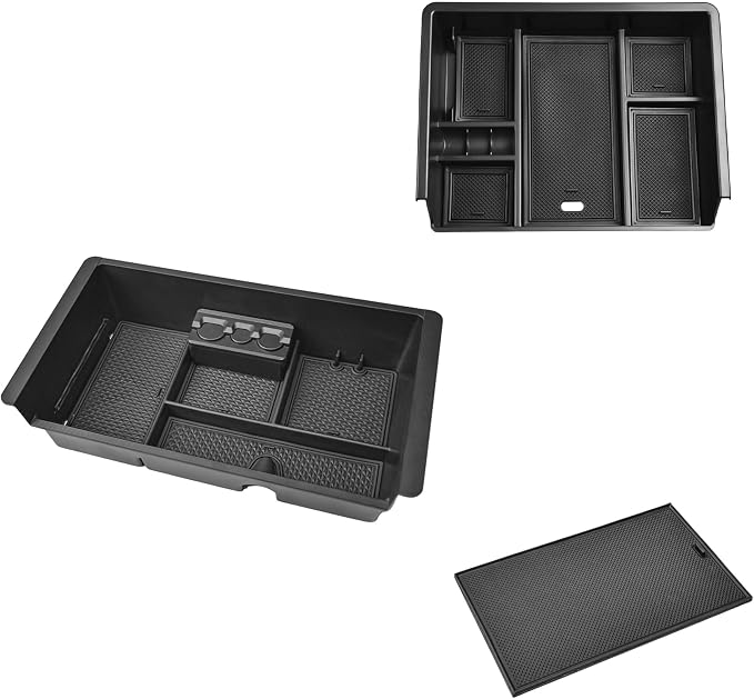 Center Console Organizer Set Compatible with GMC Sierra 1500/Chevy Silverado 1500 2014-2018, Sierra/Silverado 2500/3500 HD 15-19,Full Center Console Organizer + Secret Compartment Cover + Console Inse