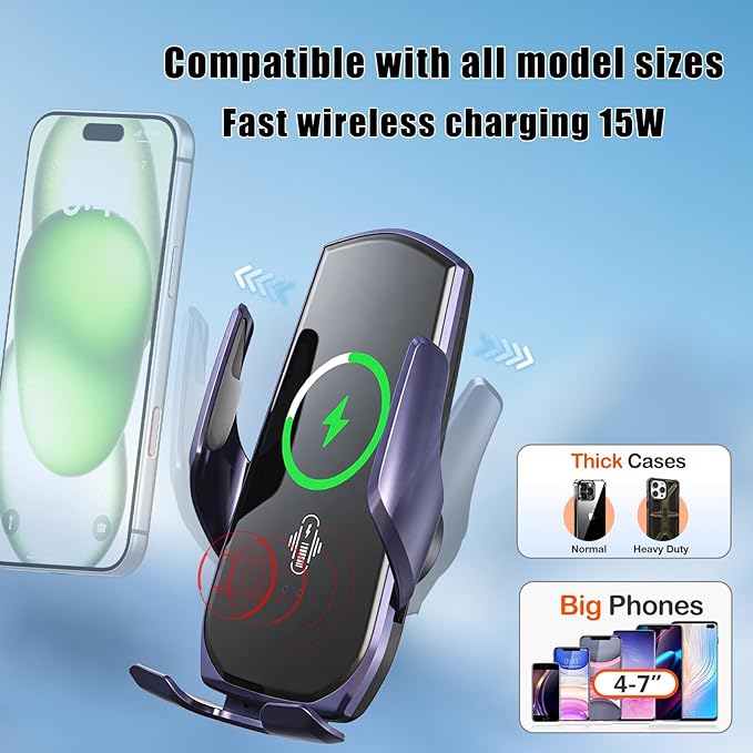 Car Phone Mount for Honda CR-V 2017–2022, 15W Wireless Fast Charging Auto-Clamping Vent Phone Holder, One-Hand Operation, Hands-Free, 360° Adjustable, Without Blocking Airflow